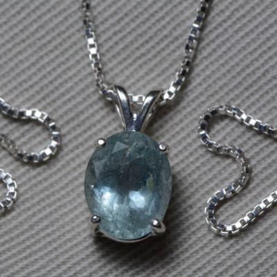 Aquamarine Necklace, Aquamarine Pendant 2.29 Carats Appraised At 350.00 On 18" Sterling Silver, Genuine Real Natural, March Birthstone