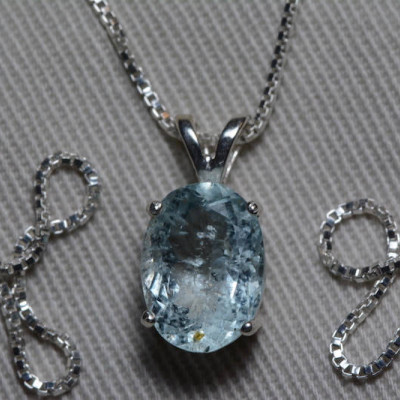 Aquamarine Necklace, Aquamarine Pendant 3.00 Carats Appraised At 450.00 On 18" Sterling Silver, Genuine Real Natural, March Birthstone