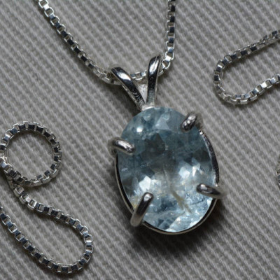 Aquamarine Necklace, Aquamarine Pendant 3.24 Carats Appraised At 475.00 On 18" Sterling Silver, Genuine Real Natural, March Birthstone