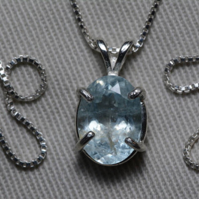 Aquamarine Necklace, Aquamarine Pendant 3.24 Carats Appraised At 475.00 On 18" Sterling Silver, Genuine Real Natural, March Birthstone