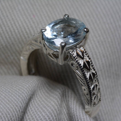 Aquamarine Ring, Aquamarine Solitaire 1.71 Carats Appraised At 300.00 Sterling Silver Size 7, Genuine Real Natural, March Birthstone Jewelry