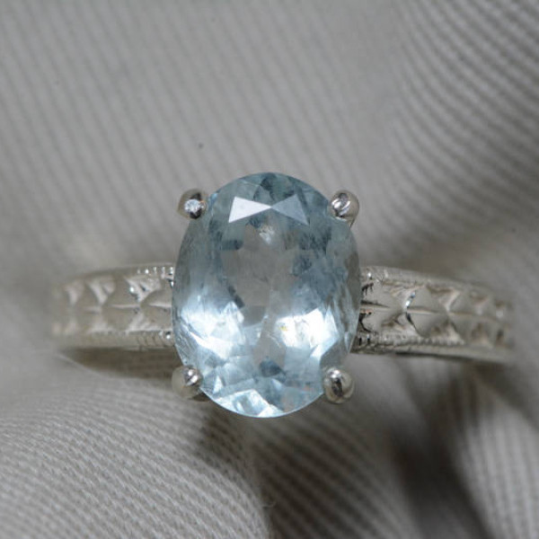 Aquamarine Ring, Aquamarine Solitaire 3.05 Carats Appraised At 450.00 Sterling Silver, Genuine Real Natural, March Birthstone Jewelry