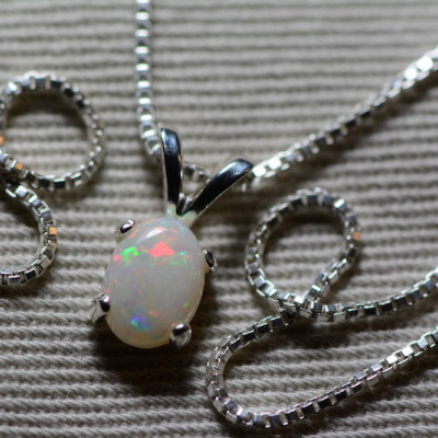 Australian Opal Necklace, 0.49 Carat Natural Solid Cabochon Opal Pendant, 7x5mm Oval Cab, Australia, October Birthstone, Pink Blue Green