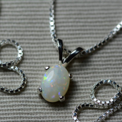 Australian Opal Necklace, 0.52 Carat Natural Solid Cabochon Opal Pendant, 7x5mm Oval Cab, Australia, October Birthstone, Pink Purple