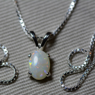 Australian Opal Necklace, 0.52 Carat Natural Solid Cabochon Opal Pendant, 7x5mm Oval Cab, Australia, October Birthstone, Pink Purple