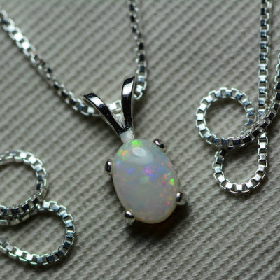 Australian Opal Necklace, 0.63 Carat Natural Solid Cabochon Opal Pendant, 7x5mm Oval Cab, Australia, October Birthstone, Pink Purple Green