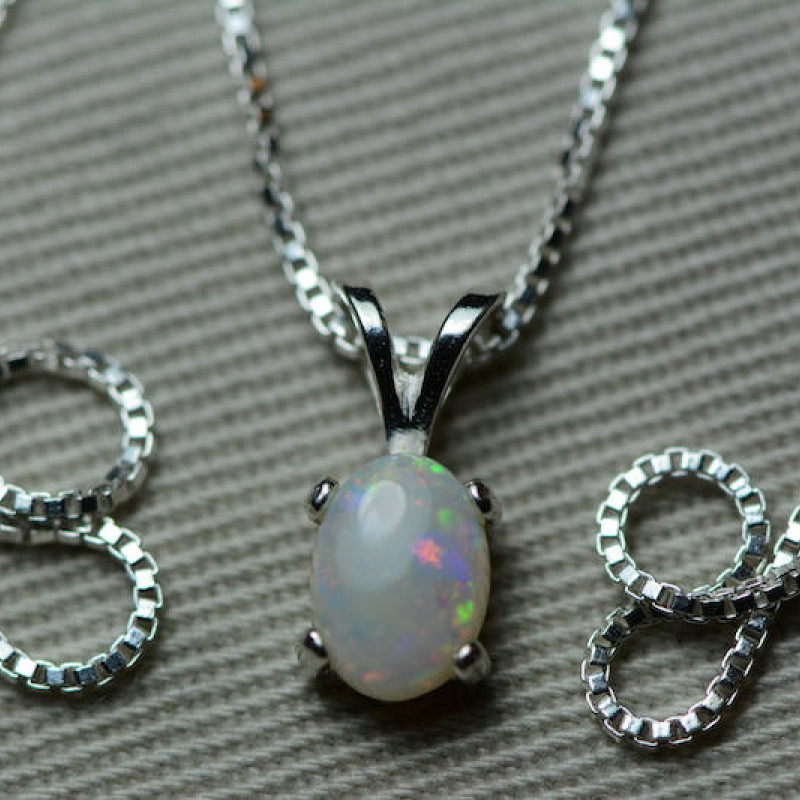 Australian Opal Necklace, 0.63 Carat Natural Opal Pendant, 7x5mm Oval Cab, Australia, October Birthstone, Pink Purple Green