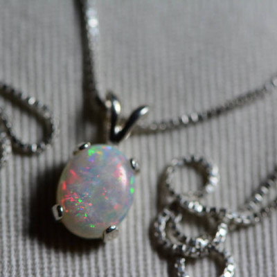 Australian Opal Necklace, 1.28 Carat Natural Solid Cabochon Opal Pendant, Semi Black Semiblack Australia, Sterling Silver, Pink Purple Green