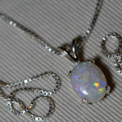 Australian Opal Necklace, 1.28 Carat Natural Solid Cabochon Opal Pendant, Semi Black Semiblack Australia, Sterling Silver, Pink Purple Green
