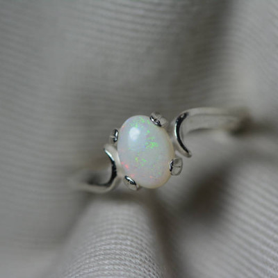 Australian Opal Ring, 0.51 Carat Natural Solid Cabochon Opal Solitaire, 7x5mm Oval Cab, Australia, October Birthstone, Green Pink