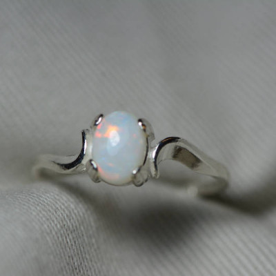 Australian Opal Ring, 0.54 Carat Natural Solid Cabochon Opal Solitaire, 7x5mm Oval Cab, Australia, October Birthstone, Pink, Sterling Silver