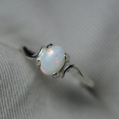 Australian Opal Ring, 0.54 Carat Natural Solid Cabochon Opal Solitaire, 7x5mm Oval Cab, Australia, October Birthstone, Pink, Sterling Silver