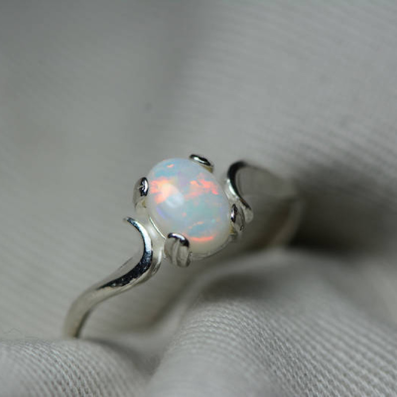 Sterling Silver Natural Australian Opal Solitaire Ring