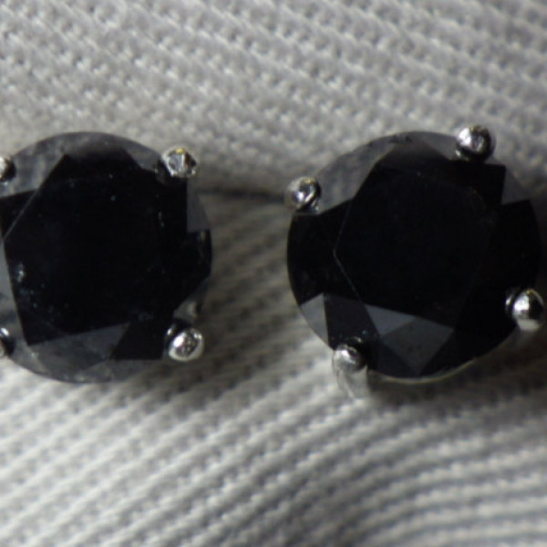 Black Diamond Earrings, Fabulous 4.17 Carat Black Diamond Stud Earrings Appraised At 2,500.00, Sterling Silver, Genuine Diamonds