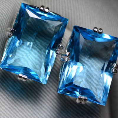 Blue Topaz Earrings, Topaz Stud Earrings, 39.79 Carats Certified At 2,375.00, Sterling Silver, Swiss Blue, December Birthstone, Real Topaz