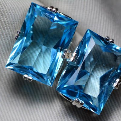 Blue Topaz Earrings, Topaz Stud Earrings, 41.02 Carats Certified At 2,450.00, Sterling Silver, Swiss Blue, December Birthstone Natural Topaz