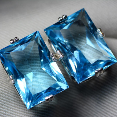 Blue Topaz Earrings, Topaz Stud Earrings, 41.02 Carats Certified At 2,450.00, Sterling Silver, Swiss Blue, December Birthstone Natural Topaz