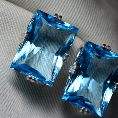 Blue Topaz Earrings, Topaz Stud Earrings, 41.56 Carats Certified At 2,500.00, Sterling Silver, Swiss Blue, Genuine Topaz Jewelry, Natural