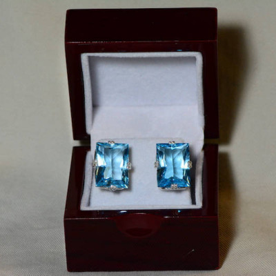 Blue Topaz Earrings, Topaz Stud Earrings, 41.56 Carats Certified At 2,500.00, Sterling Silver, Swiss Blue, Genuine Topaz Jewelry, Natural