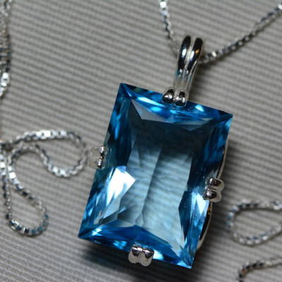 Blue Topaz Necklace, Topaz Pendant, 18.71 Carat Certified At 1,100.00 Sterling Silver, Swiss Blue, December Birthstone Genuine Topaz Jewelry