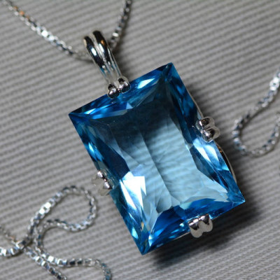 Blue Topaz Necklace, Topaz Pendant, 18.74 Carat Certified At 1,100.00 Sterling Silver, Swiss Blue, December Birthstone Real Topaz Jewelry