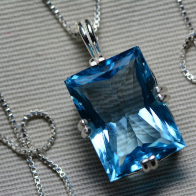 Blue Topaz Necklace, Topaz Pendant, 19.08 Carat Certified At 1,150.00 Sterling Silver, Swiss Blue, December Birthstone Natural Topaz Jewelry