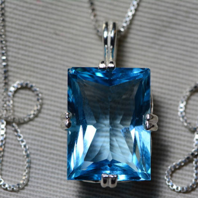 Blue Topaz Necklace, Topaz Pendant, 19.08 Carat Certified At 1,150.00 Sterling Silver, Swiss Blue, December Birthstone Natural Topaz Jewelry