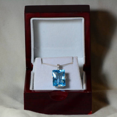 Blue Topaz Necklace, Topaz Pendant, 19.43 Carat Certified At 1,150.00 Sterling Silver, Swiss Blue, December Birthstone Real Topaz Jewellery