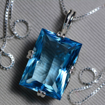 Blue Topaz Necklace, Topaz Pendant, 19.79 Carat Certified At 1,200.00 Sterling Silver, Swiss Blue, December Birthstone Real Topaz Jewellery