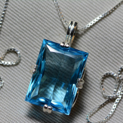 Blue Topaz Necklace, Topaz Pendant, 19.88 Carat Certified At 1,200.00 Sterling Silver, Swiss Blue, December Birthstone Real Topaz Jewellery