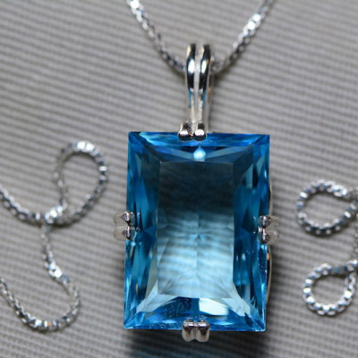 Blue Topaz Necklace, Topaz Pendant, 19.96 Carat Certified At 1,200.00 Sterling Silver, Swiss Blue, December Birthstone Natural Topaz Jewelry