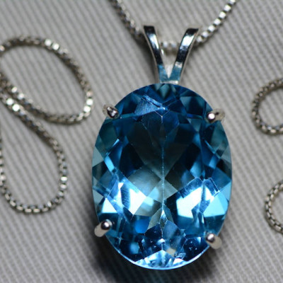 Blue Topaz Necklace, Topaz Pendant, 21.55 Carat Certified At 1,300.00 Sterling Silver, Swiss Blue, December Birthstone, Oval Cut Jewellery
