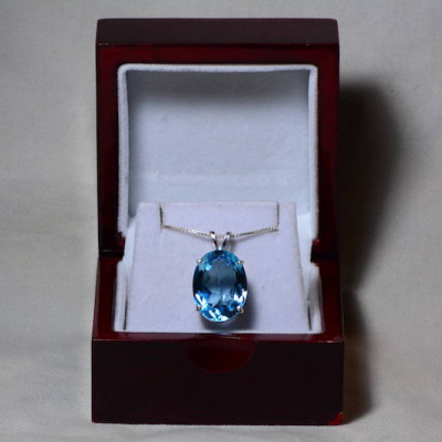Blue Topaz Necklace, Topaz Pendant, 21.78 Carat Certified At 1,300.00 Sterling Silver, Swiss Blue, December Birthstone, Oval Cut Jewelry