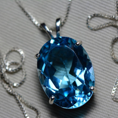Blue Topaz Necklace, Topaz Pendant, 22.09 Carat Certified At 1,300.00 Sterling Silver, Swiss Blue, December Birthstone, Oval Cut Jewelry
