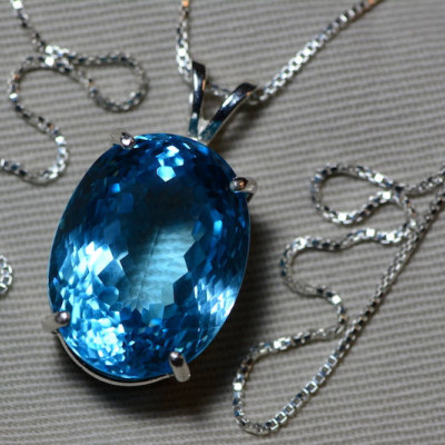 Blue Topaz Necklace, Topaz Pendant, 35.61 Carat Certified At 1,775.00 Sterling Silver, Swiss Blue, December Birthstone Natural Topaz Jewelry