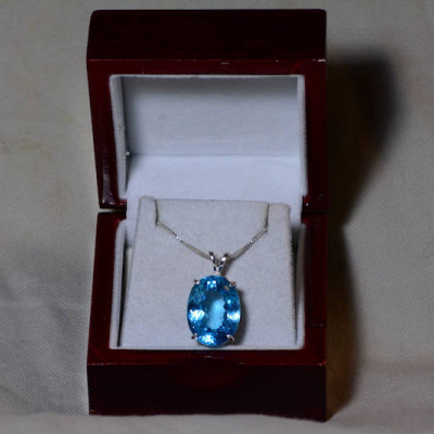 Blue Topaz Necklace, Topaz Pendant, 35.61 Carat Certified At 1,775.00 Sterling Silver, Swiss Blue, December Birthstone Natural Topaz Jewelry