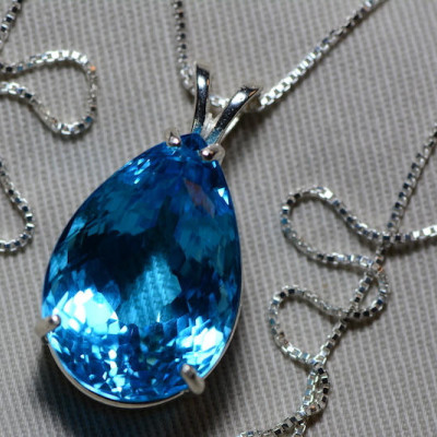 Blue Topaz Necklace, Topaz Pendant, 35.81 Carat Certified At 1,800.00 Sterling Silver, Swiss Blue, December Birthstone Real Topaz Jewelry