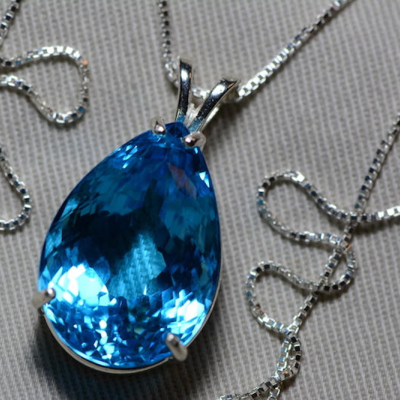 Details about  / Lovely Blue Swiss Topaz Gemstone Pendant 6.41 Ct Pear 10k White Gold Jewelry