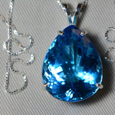 Blue Topaz Necklace, Topaz Pendant, 43.52 Carat Certified At 2,175.00 Sterling Silver, Swiss Blue, December Birthstone Real Topaz Jewelry