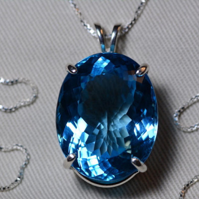Blue Topaz Necklace, Topaz Pendant, 45.06 Carat Certified At 2,250.00 Sterling Silver, Swiss Blue, December Birthstone Natural Topaz Jewelry
