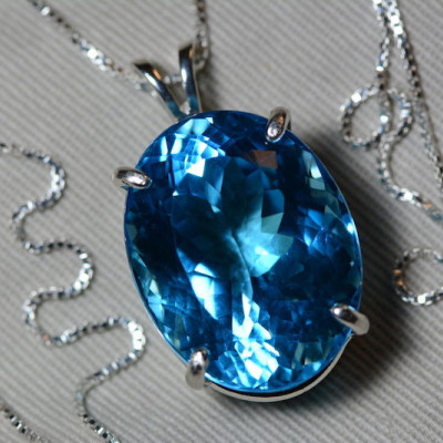 Blue Topaz Necklace, Topaz Pendant, 45.44 Carat Certified At 2,275.00 Sterling Silver, Swiss Blue, December Birthstone Natural Topaz Jewelry