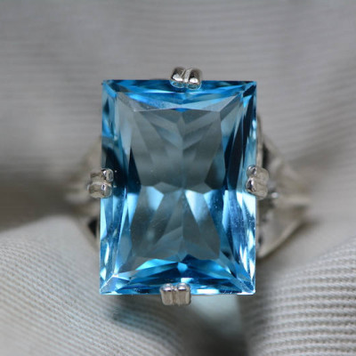 Blue Topaz Ring, Topaz Solitaire Ring, 19.83 Carat Certified At 1200.00 Sterling Silver, Size 7, Swiss Blue, December Birthstone, Real Topaz