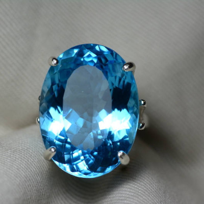 Blue Topaz Ring, Topaz Solitaire Ring, 37.76 Carat Certified At 1,875.00 Sterling Silver, Size 7, Swiss Blue, Natural Topaz Jewelry