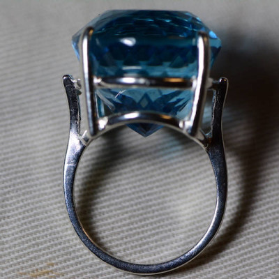 Blue Topaz Ring, Topaz Solitaire Ring, 48.54 Carat Certified At 2,400.00 Sterling Silver, Size 7, Swiss Blue, Natural Topaz Jewelry