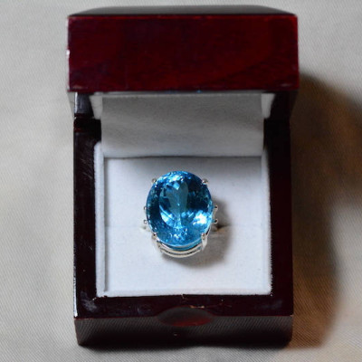 Blue Topaz Ring, Topaz Solitaire Ring, 48.54 Carat Certified At 2,400.00 Sterling Silver, Size 7, Swiss Blue, Natural Topaz Jewelry