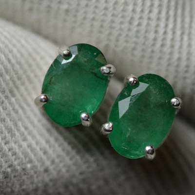 Certified 1.65 Carat Colombian Emerald Stud Earrings Appraised at 1,150.00