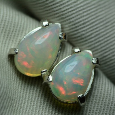 Certified 3.70 Carat Solid Opal Cabochon Stud Earrings Appraised at 1,500.00