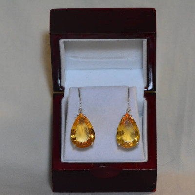 Citrine Earrings, Certified 38.09 Carat Citrine Dangle Earrings Appraised 1,900.00 Sterling Silver, Real Statement Earrings, Pear Cut