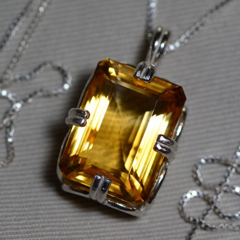 Quality Citrine Necklace,Certified 12.85 Carat Citrine Appraised at Emerald Cut Aaa November Birthstone Genuine Real Citrine Jewelry