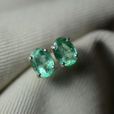 Emerald Earrings, 1.54 Carat Emerald Stud Earrings Appraised at 1,300.00 Sterling Silver